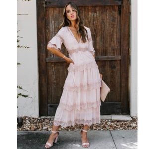 Vici collection Pink lace tiered dress